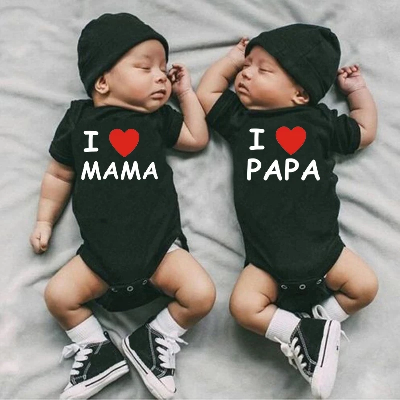 

I Love Papa Mama Print Newborn Twins Bodysuits Cotton Summer Short Sleeve Girl Boy Clothing Body Baby Rompers Onesies Ropa Bebe