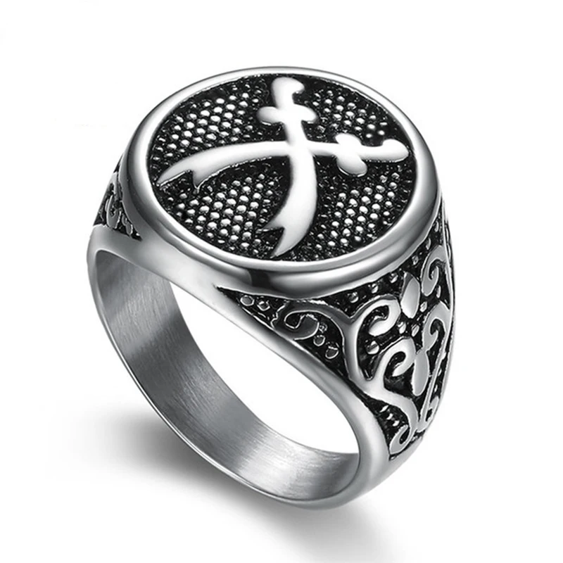 

Punk Style Jewelry Navy Warship Pirate Double Knife Titanium Steel Ring Men's Retro Vintage Pirate Ring Sword Pattern Silver