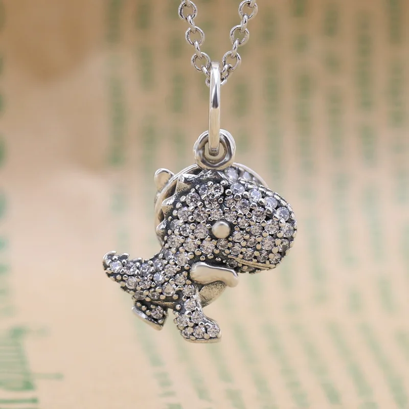 

Amas S925 Sterling Silver Zircon Dinosaur Dino Pendant Beads Fit Original Charms Necklace