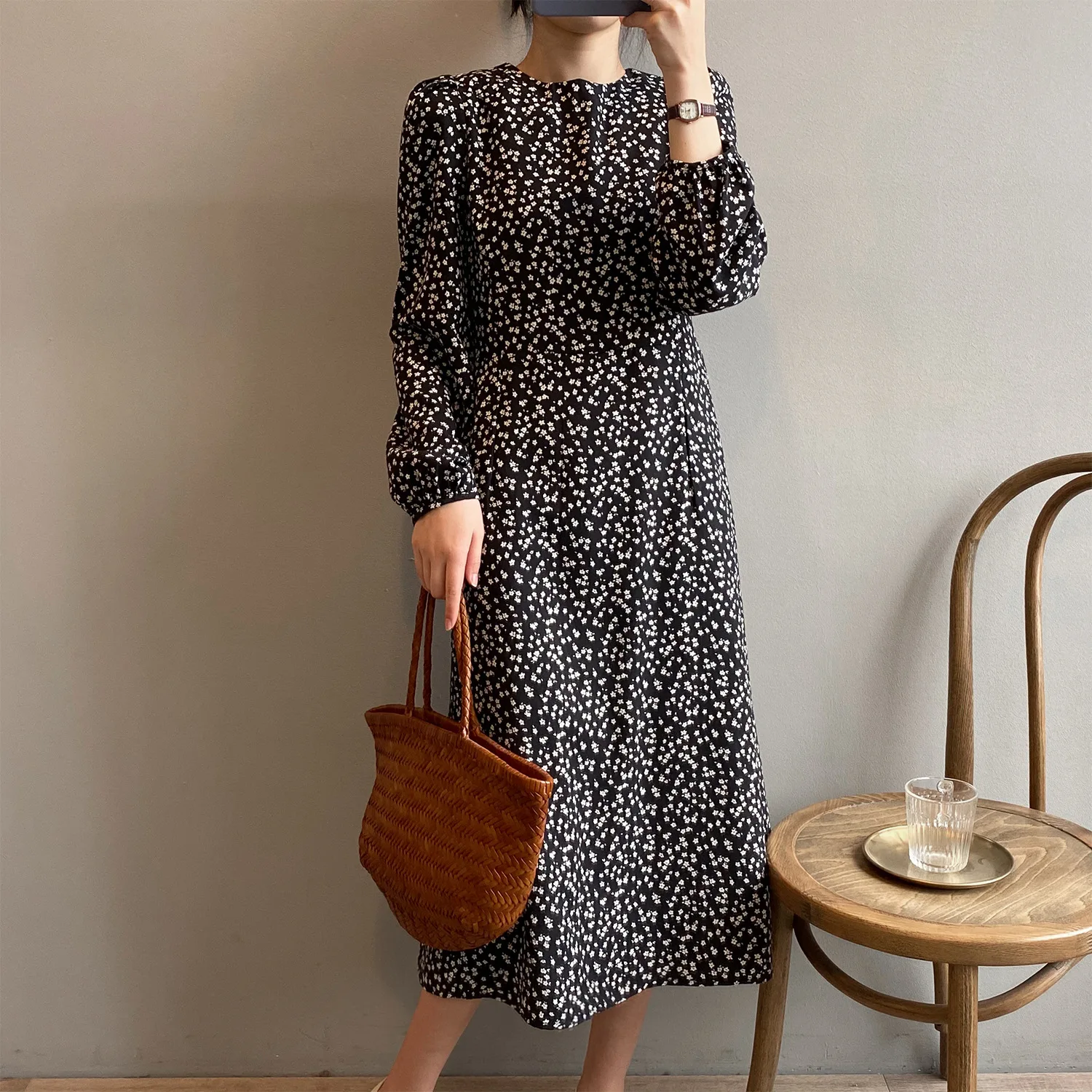 

Floral Printed Vintage Women Long Dress 2021 Autumn Full Sleeve O-neck A-line Dresses Elegant Party Korean Ladies Vestidos Femme