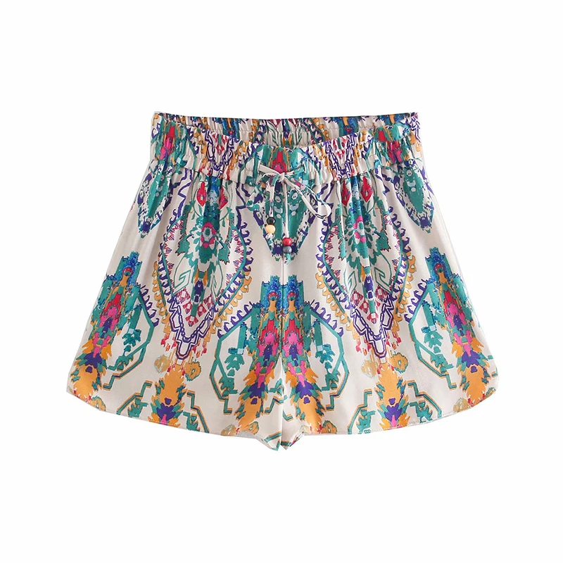 

Za New Women Fashion Printed Sets V Neck Long Sleeve Long Coat Elastic Waist Shorts Chic 2 Piece Set OZZ1191