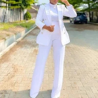 aomei 2021 elegant women blazer sets buttons white wide leg pants suit fashion casual professional party office business outfits