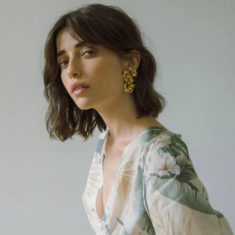 Модные роскошные брендовые новые дизайнерские металлические серьги с цветами