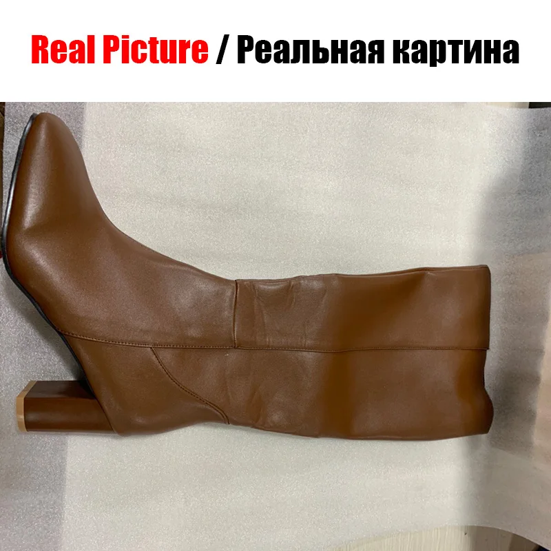 KARINLUNA/Новые элегантные женские ботинки до середины икры размера плюс 32-45 Модные женские ботинки с квадратным носком, г. Женская обувь на высоком каблуке