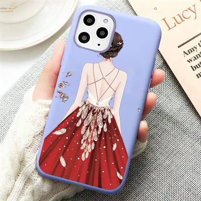 

Fashion red dress girl marry couple Phone Case Candy Color Violet for iPhone 11 12 pro XS MAX 8 7 6 6S Plus X SE 2020 XR