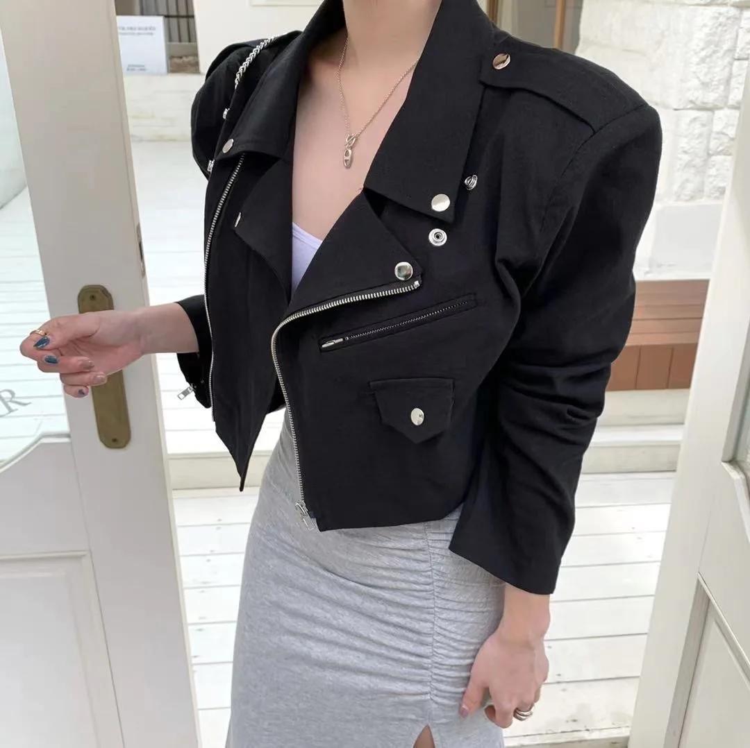 

SuperAen Vintage Solid Full Zipper Fashion Small Short Women Jacket Top