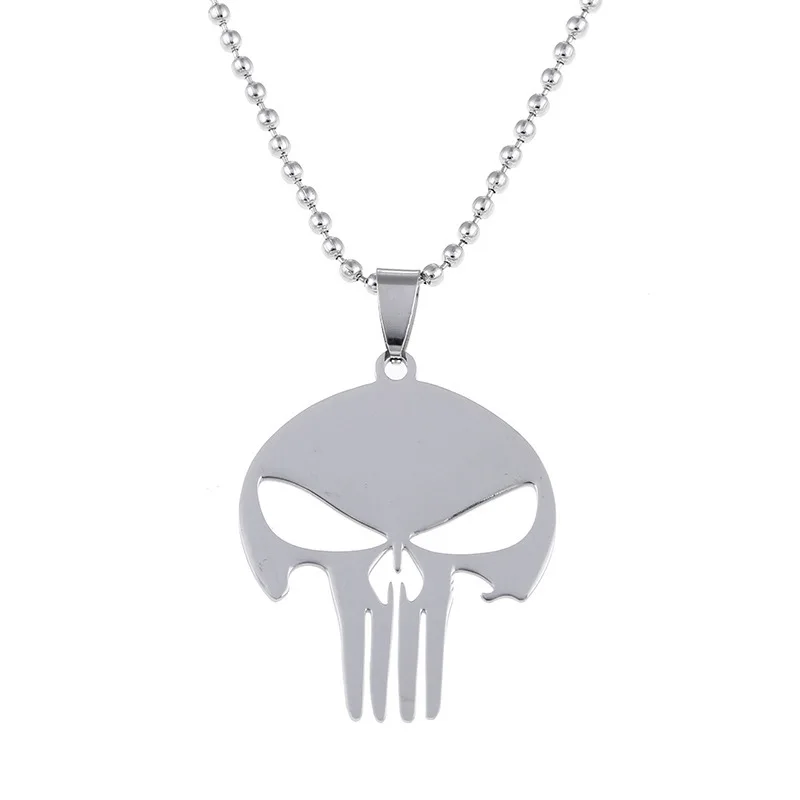 

Stainless Steel Jewelry Punisher Necklace Frank Castle Skull Head Eye Crossbones Army Silver Color Pendant Men Women Wholesale