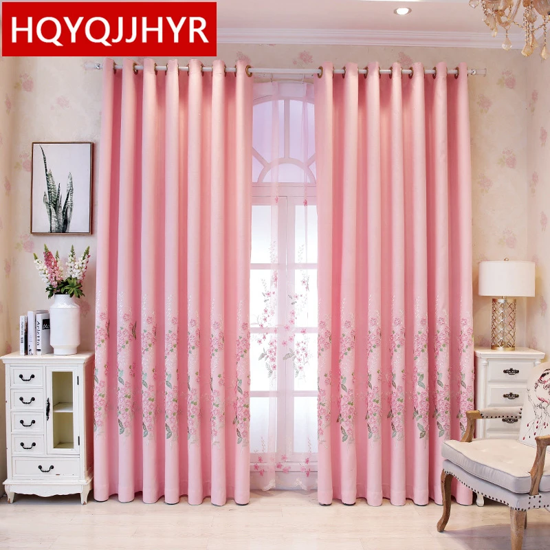

Pink Modern garden high quality 3D embroidered decorative curtains for living room with beautiful Voile Curtain for girls room