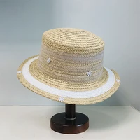 womens summer hat sun protection cap female flowers lace decoration flat top wide brim hat raffia straw hat beach hat sun hats