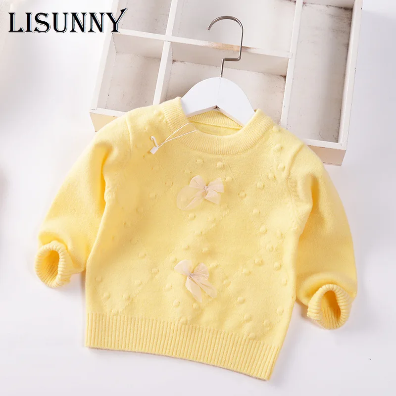 

Girls Sweater 2021 Autumn Winter Lace Bow Baby Jumper Children Sweaters Toddler Pullover Kids Knitted Clothes 0-5y Lolita Style