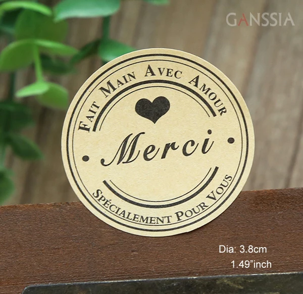 

100pcs/lot Dia:3.8cm "Merci" Kraft Gift Seal Stickers French Series DIY Decoration Sticker Packing Label Supplies (ss-1475)