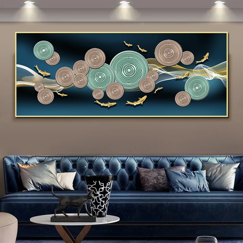 

Nordic Abstract Luxury Gold Animal Fish Tree Ring Canvas Painting Poster Print Wall Art Picture for Minimalist Living Room Decor