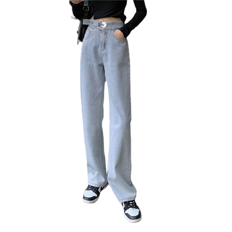 High Waisted Wide Leg Jean for Women Blue Denim Pant Loose Vintage Casual Long Female Trousers Jeans