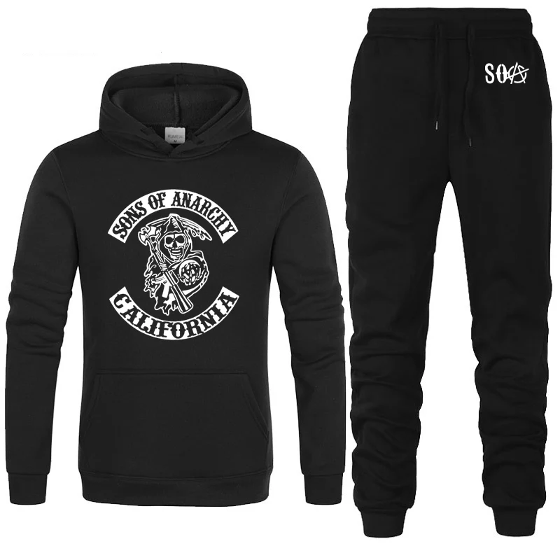 

2021 NEW SOA Sons of anarchy Skull Printed Fashion Hoodies Men Casual Fleece Sweatshirt Mens Hoodies Pants Suit 2Pcs