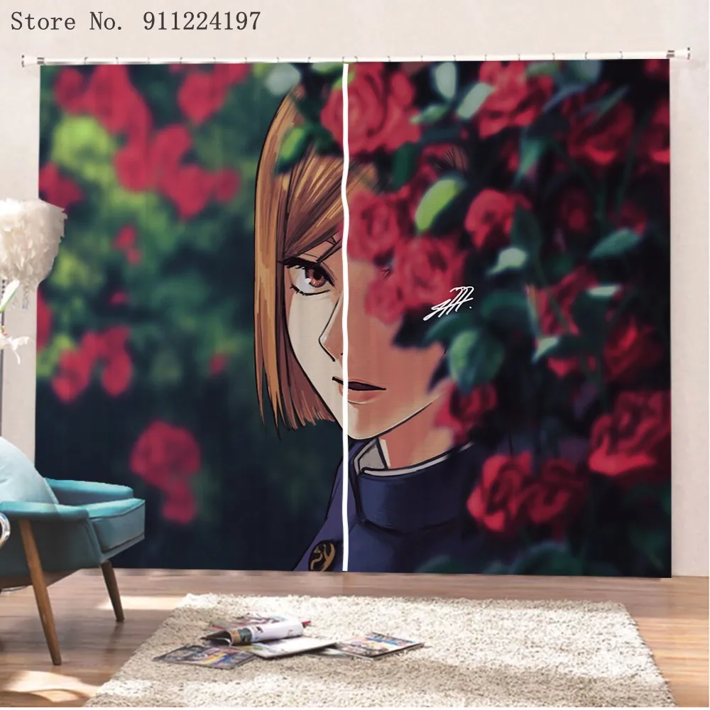 

Jujutsu Kaisen Window Curtain Cartoon Anime 3D Printing Window Treatment Drapes For Living Room Bedroom Kitchen Decorative