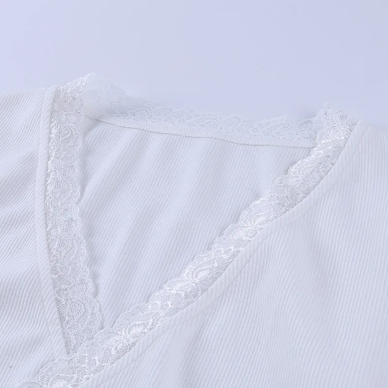 Женская Кружевная футболка облегающий привлекательный кроп-топ с перекрестным