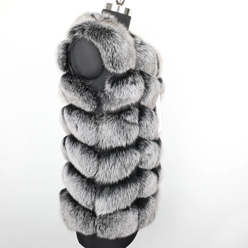 2022 Autumn Winter Women Real Fox Fur Vest Long Natural Fur Coat Gilet Sleeveless 70cm Coat Length