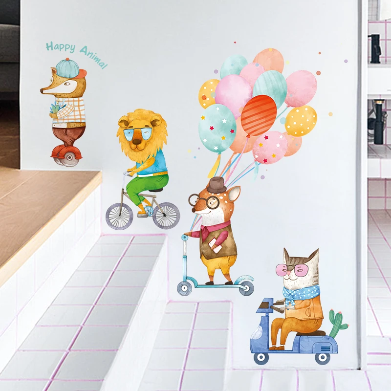 DIY Мультяшные Животные наклейки на стену для детской комнаты мальчика Красочные