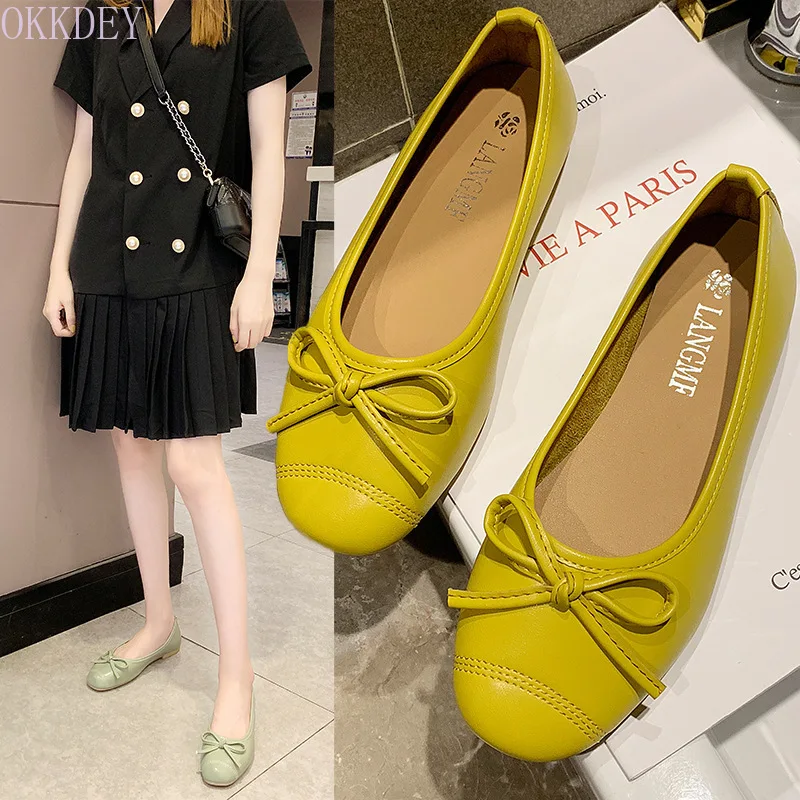 

Women's 2022 Spring and Summer New Single Shoes Women's Korean Version of The Net Red Fairy Round Bow Bow Flat Shoes Women
