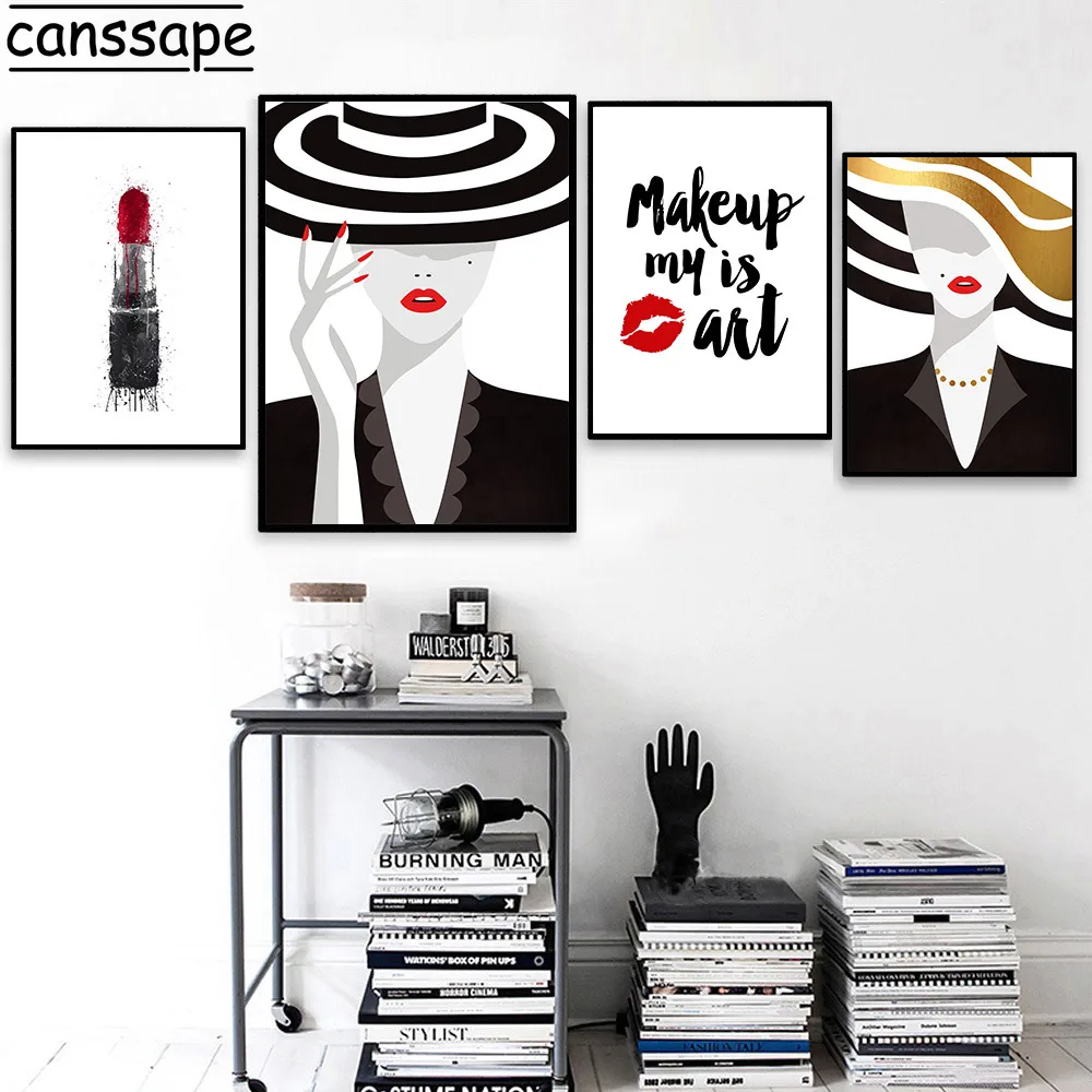 Постеры и принты для макияжа Vogue Girl Настенная картина краска помада холст печать