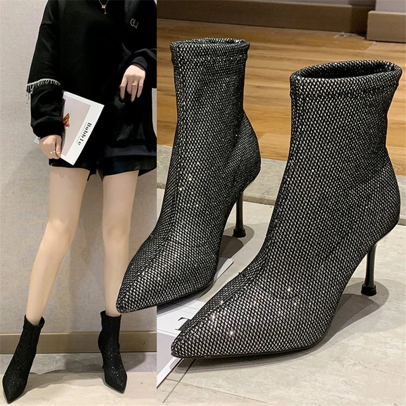 Каблук-шпилька Короткие сапоги для женщин 21 новые зимние вельветовые