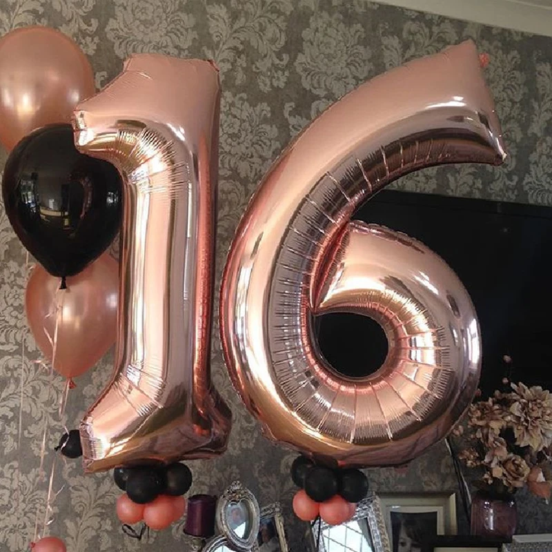 

40inch Rose Gold Number Foil Balloons Helium Ballons 1 2 3 4 5 6 7 8 9 Years Old Birthday Party Decorations Kids Adult Globos