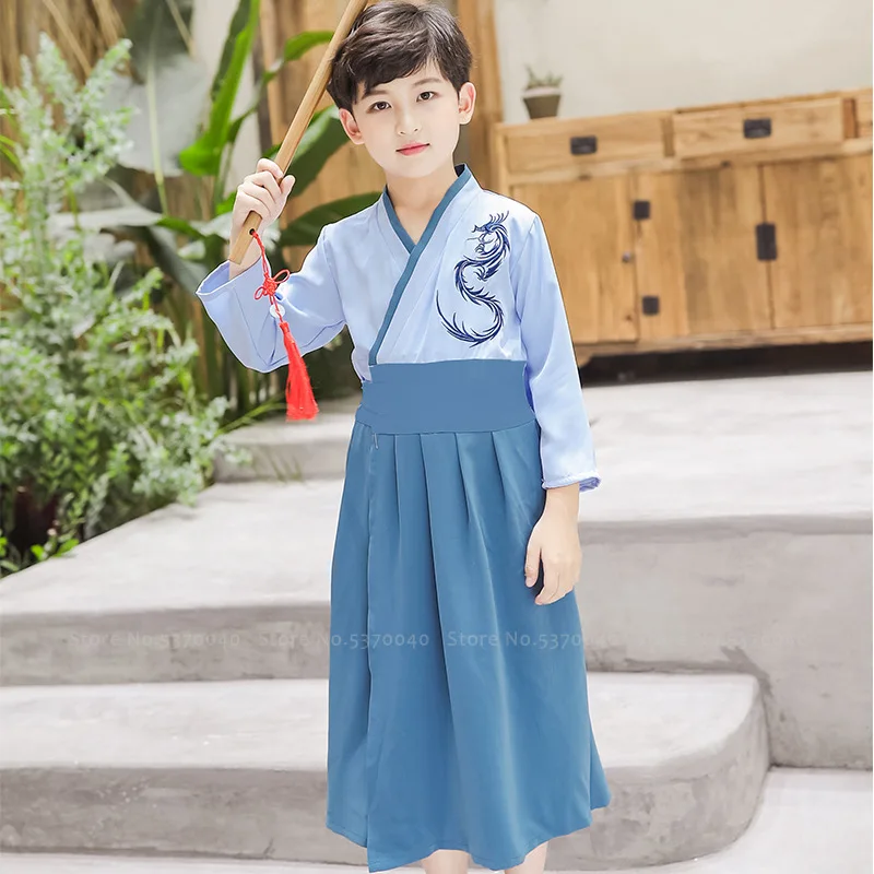 Детский костюм для мальчиков с вышивкой дракон платье Тан девочек Феникс