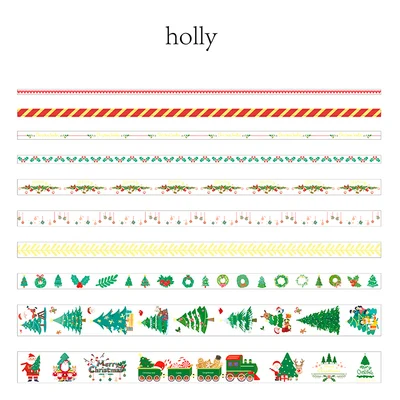 10pcs/set Happy Christmas cute Release paper tape set Lovely New Year style decorative tape bullet journal sticker kawaii - Цвет: holly