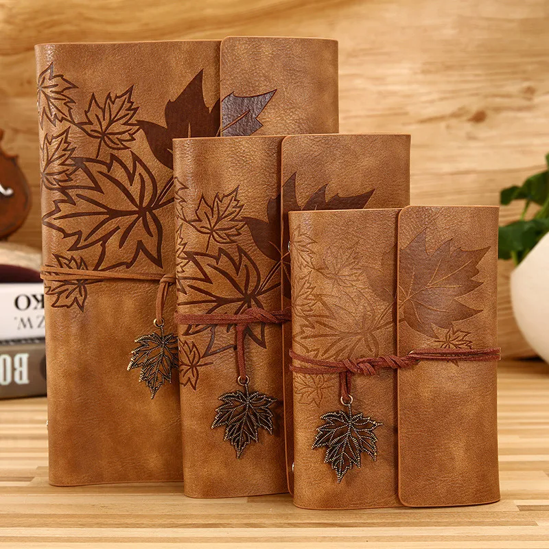 Retro Leaf A5 A6 A7 Diary Notebook Agenda Faux Leather Cover Filofax Notebook For School Office Korean Stationery Travelers Gift