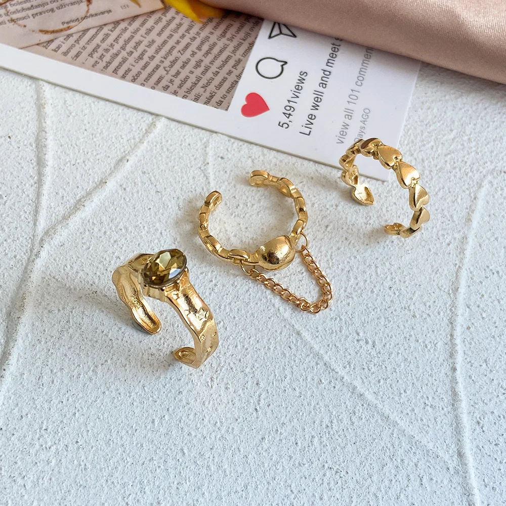 

5Pcs Gold Silver Color Open Rings Set Trendy Geometric Heart Hollow Rings Set For Women Party Creative Heart Finger Ring Jewelry