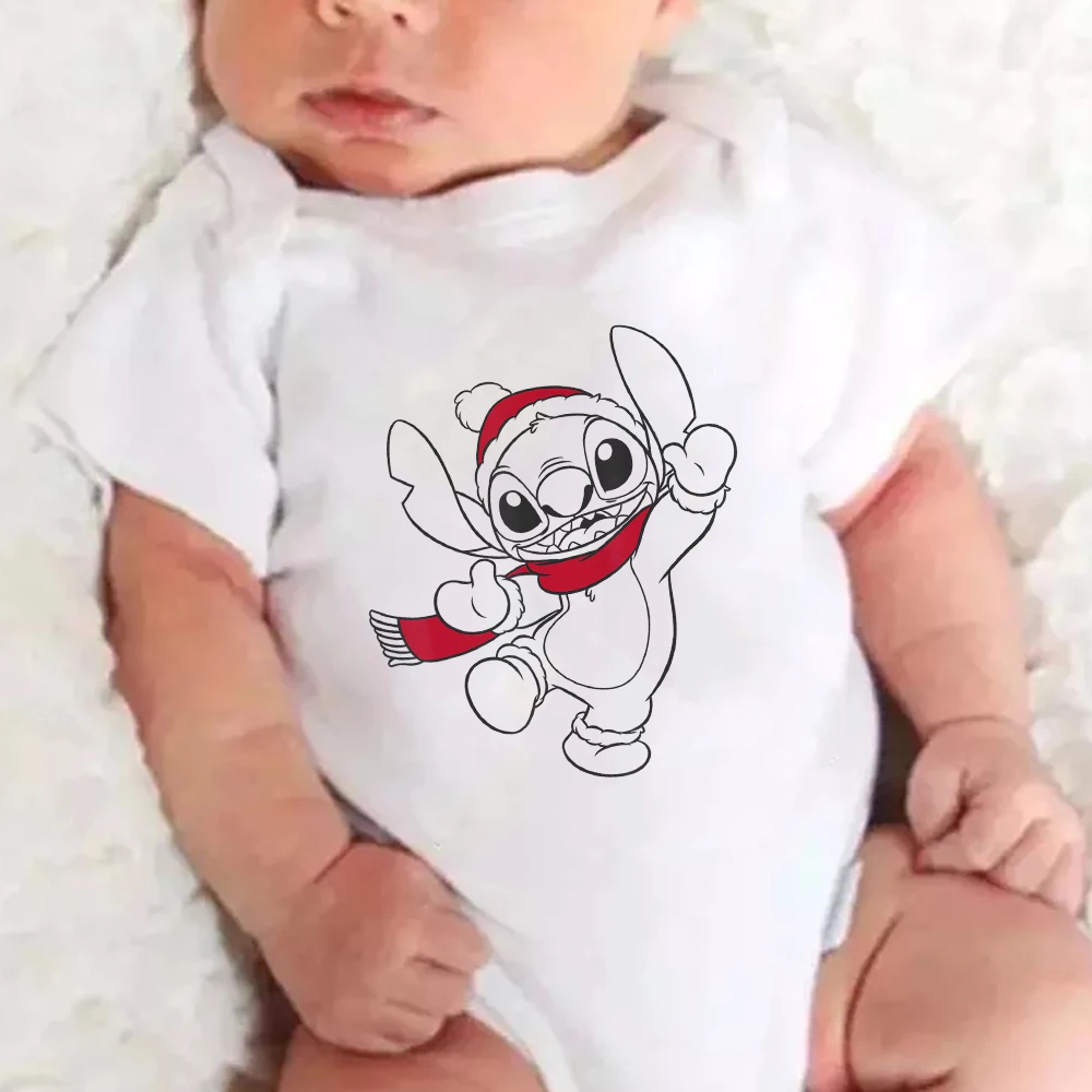 

Рождественская Одежда для новорожденных с надписью "Merry Stitch", в стиле Харадзюку, белого цвета, унисекс, Одежда для младенцев, комбинезон Дисн...