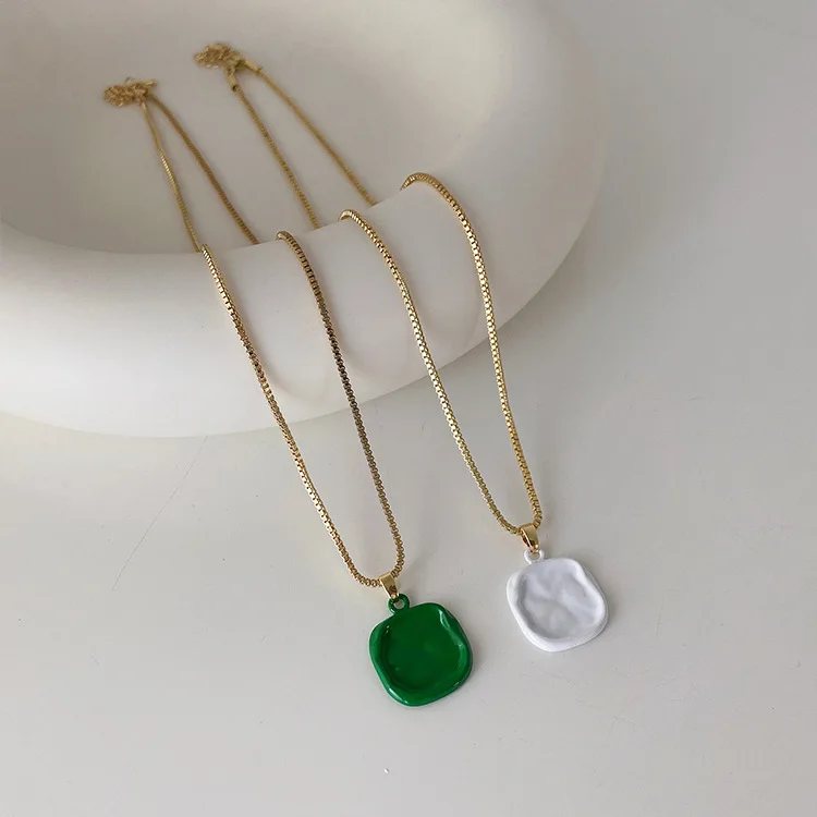 

French retro irregular drop glaze metal pendant necklace female Korean personality simple versatile neck chain clavicle chain
