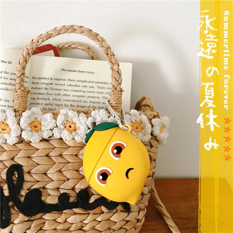 

3D Earphone Cases For AirPods Case Cute Cartoon Sour Lemon For Apple Airpods 1 2 Protective Cover For Earpods Earbuds Case Hook