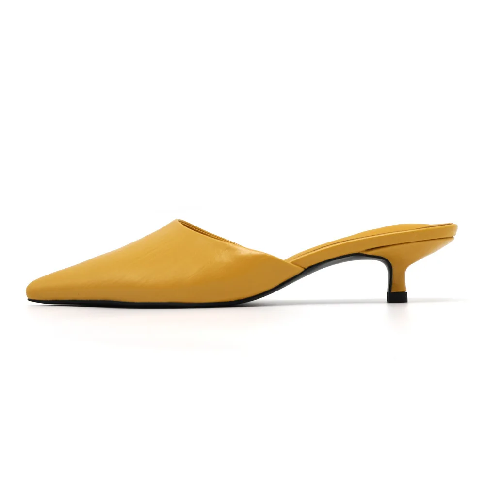 802-6 Yellow GENSHUO; коллекция года; сезон лето; модные женские шлепанцы с острым носком; Цвет белый; женские шлепанцы на низком каблуке; Цвет Черный; пляжные шлепанцы; Matal Design - Цвет: 802-6 Yellow