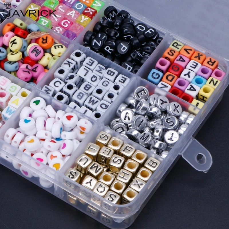 

1100PCS Mixed Color Acrylic Alphabet Letters A-Z Cube Beads for Jewelry Making