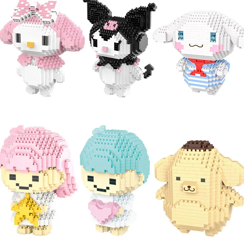 Kawaii Sanriod Small Building Blocks Cartoon Kuromi My Melody Assembled Animal Model Education Game Graphics Toy Xmas Gift | Игрушки и
