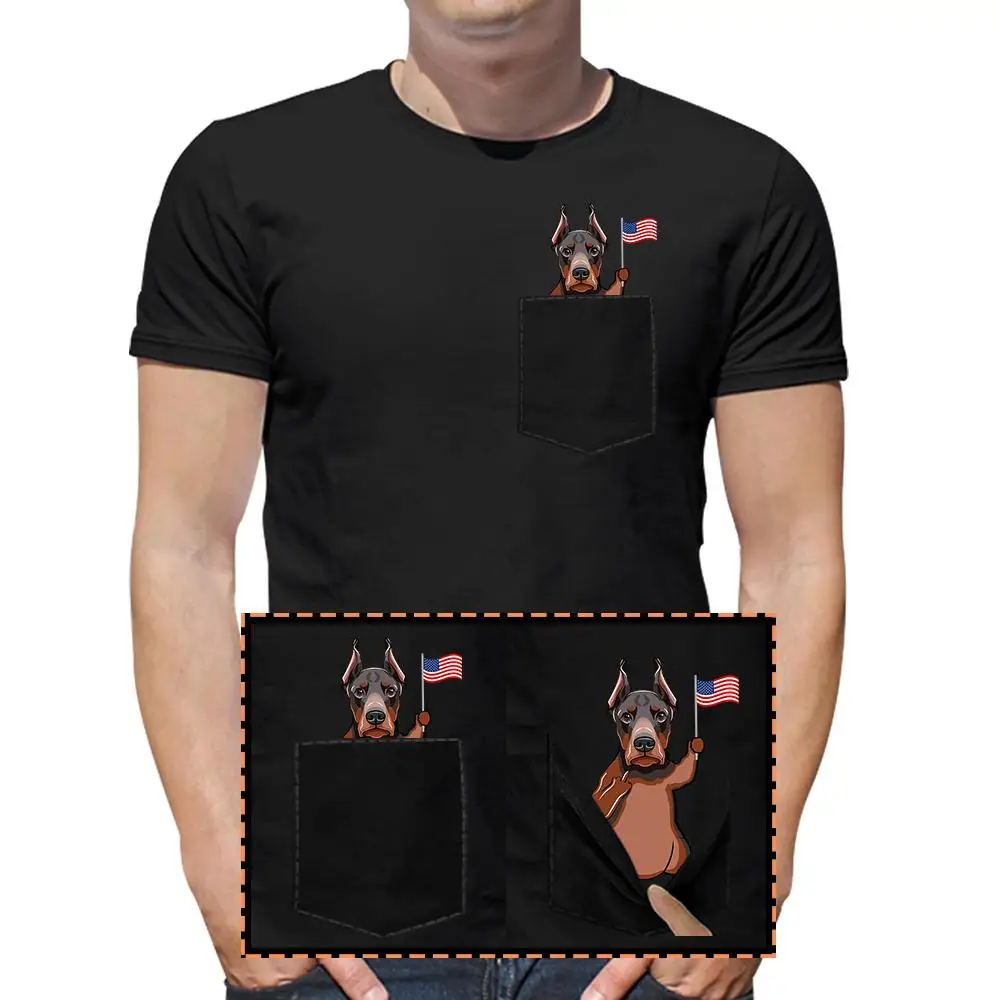 

CLOOCL 100% Cotton T-Shirt Fashion Brand Pocket Doberman Middle Finger 3D Print T-shirt Men TShirt Hip Hop Black Tops Funny Tees
