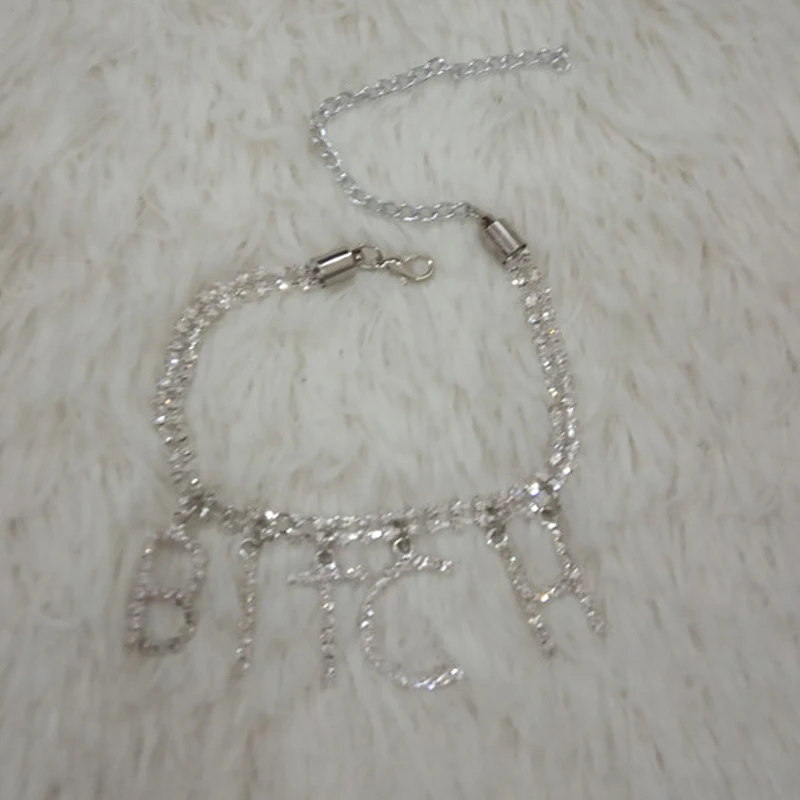 

Women Letter NASTY BITCH ANGEL Crystal Ankle Bracelet Bohemian Gold Foot Beach Party Club Anklet Fashion Barefoot Chain Jewelry