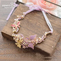 himstory handmade elegant pink brides hairbands korean bridal headbands crystal evening hair jewelry wedding hair accessory