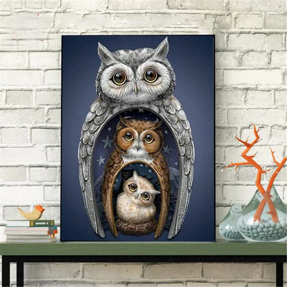 5D DIY Diamond Painting Owl Cross Stitch Animal Diamond Embroidery Full Round Diamond Mosaic Home Decoration