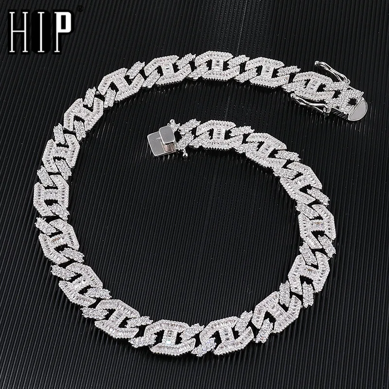 

15mm Heavy Miami Baguette Zircon Iced Out Cuban Link Necklace AAA CZ Prong Setting Necklaces Hip Hop Jewelry 18''-24'