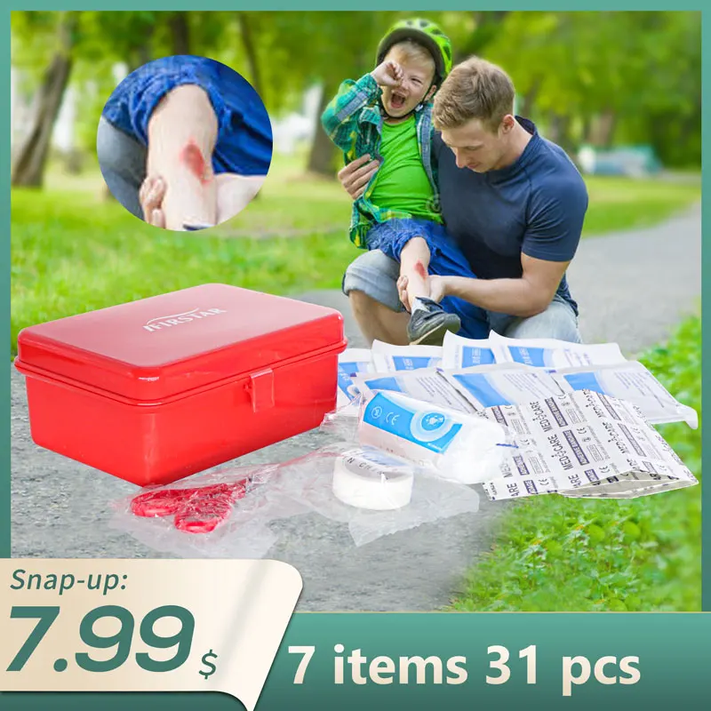 

31pcs First Aid Box High-quality Portable For Travel Family Sport Hiking Medical Accessories Red PP Box