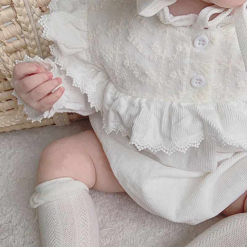 

Infant Baby Toddler Girls Lace Jumpsuit + Hat Spring Autumn Newborn Baby Girls Long Sleeve Fly Sleeve Rompers Clothes