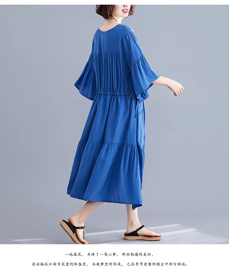 DIMANAF, женское платье большого размера, летнее, модное, женское, vestidos, сарафан, свободное, плиссированное, ниспадающее, с рюшами, повседневное, женское платье, 5XL