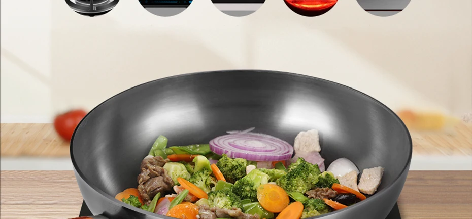High Quality Chinese Iron Wok Traditional Handmade Iron Wok Non-stick Pan Non-coating Induction and Gas Cooker Cookware