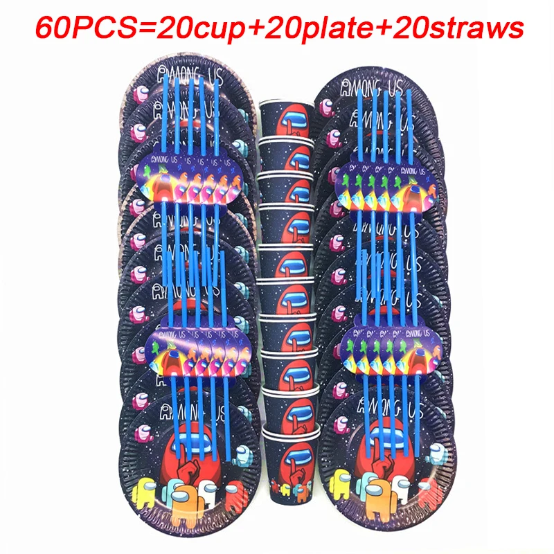 

Among Us Boys Birthday Party Decorations Kids Paper Cups Plate Napkin Baby Shower Disposable Tableware Supplies Set For 20Person
