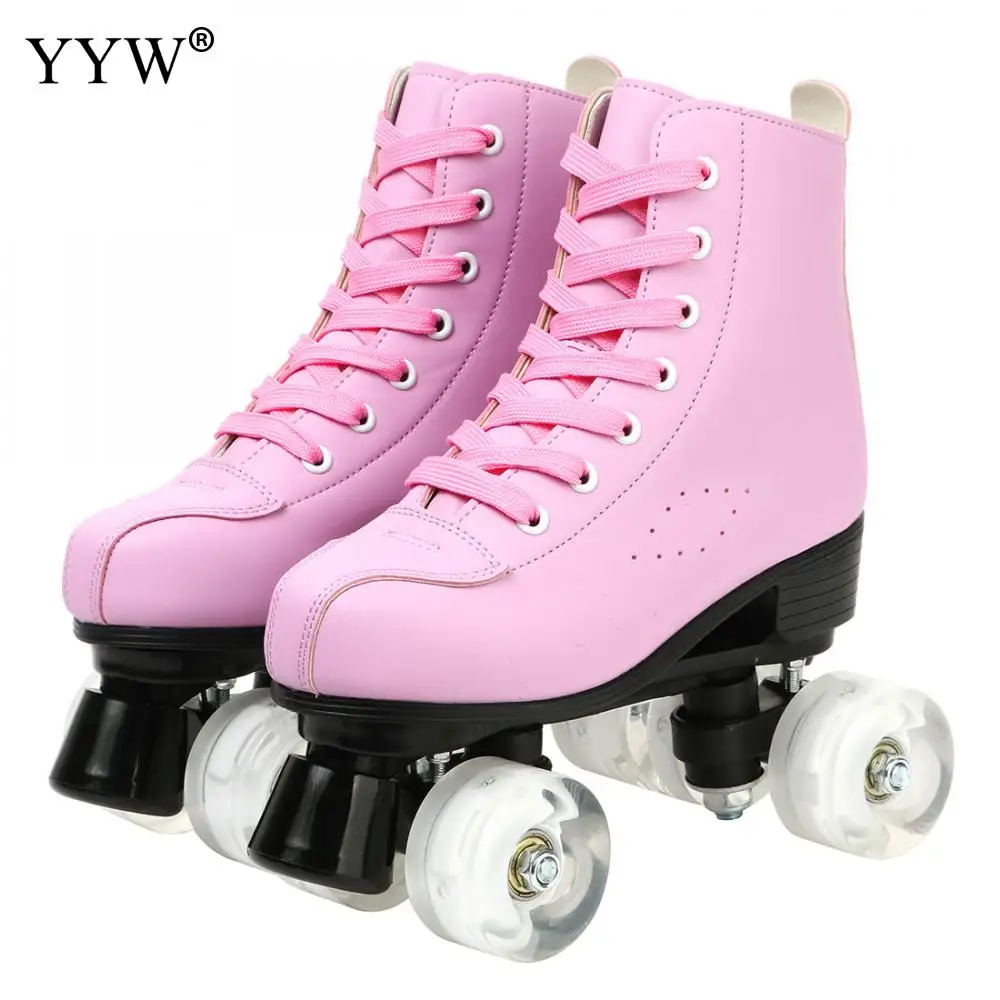 

Pink Blue White Roller Skates Outdoor Sport Gym Double Row Skate Skating Shoes 4 Wheel Flash Wheels Shoes Pu Leather Patines