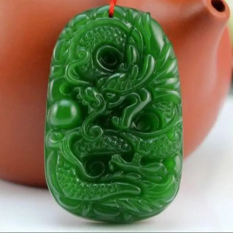 

green Chinese Hetian Jade Hand-carved dragon Pendant