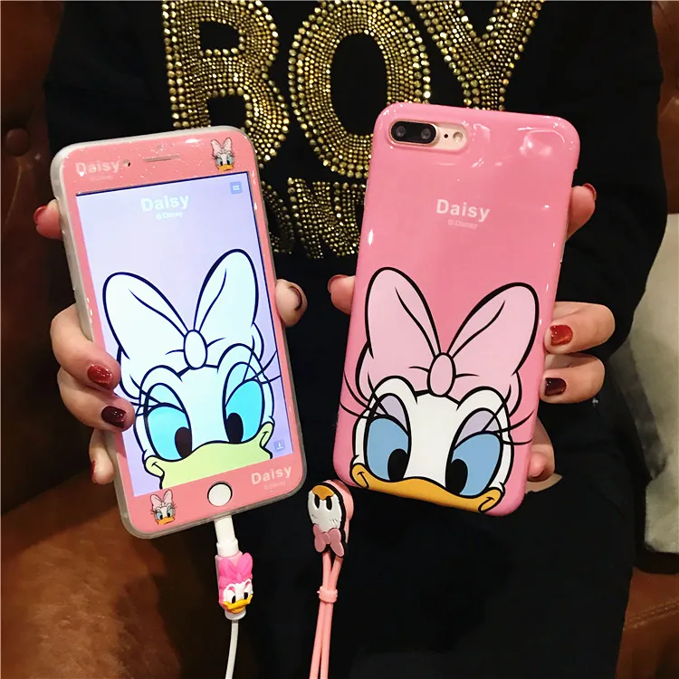Для IPhone 11 Милая крышка Дейзи Дональд+ закаленное стекло для IPone XR XS Pro Max X 7 8 6s Plus уши Минни-Маус чехол Аксессуары