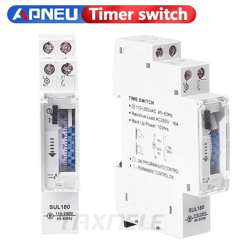 DIN Rail SUL180 Time Switch Mechanical Timer 24 Hours Programmable 16A | Timers